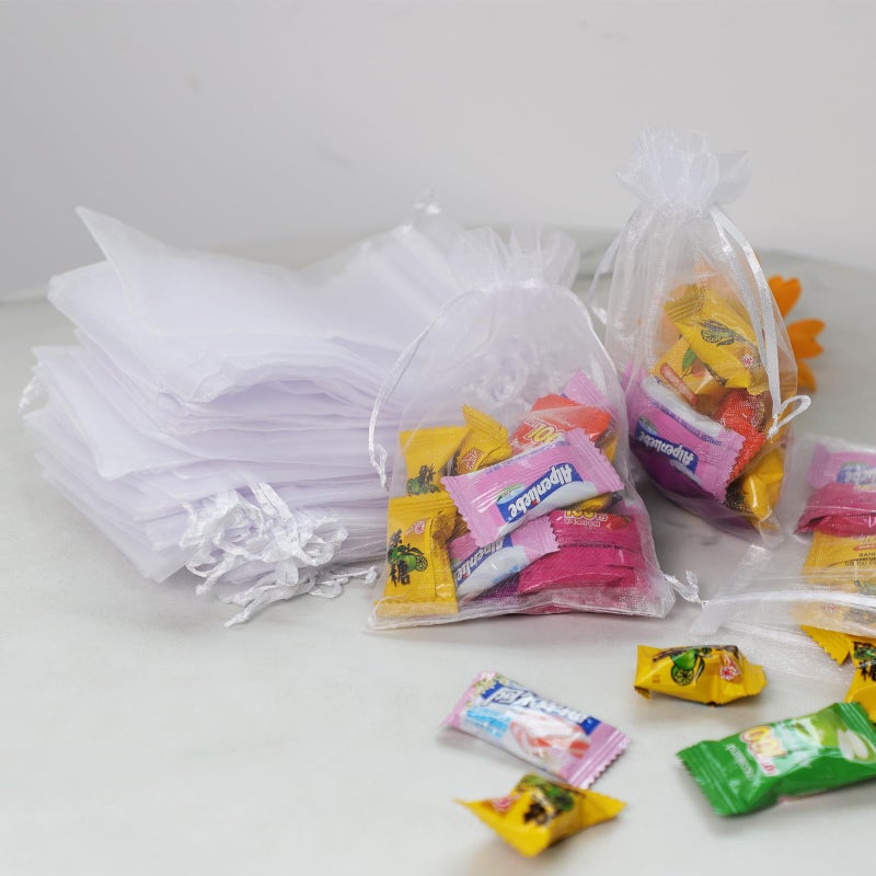 Stratalife Organza Bags 5x7 Drawstring Baggies 100 Pcs Small Mesh Jewelry Pouches Party Favor Goodie Bags for Wedding Tulle Gifts (White) - Image 3